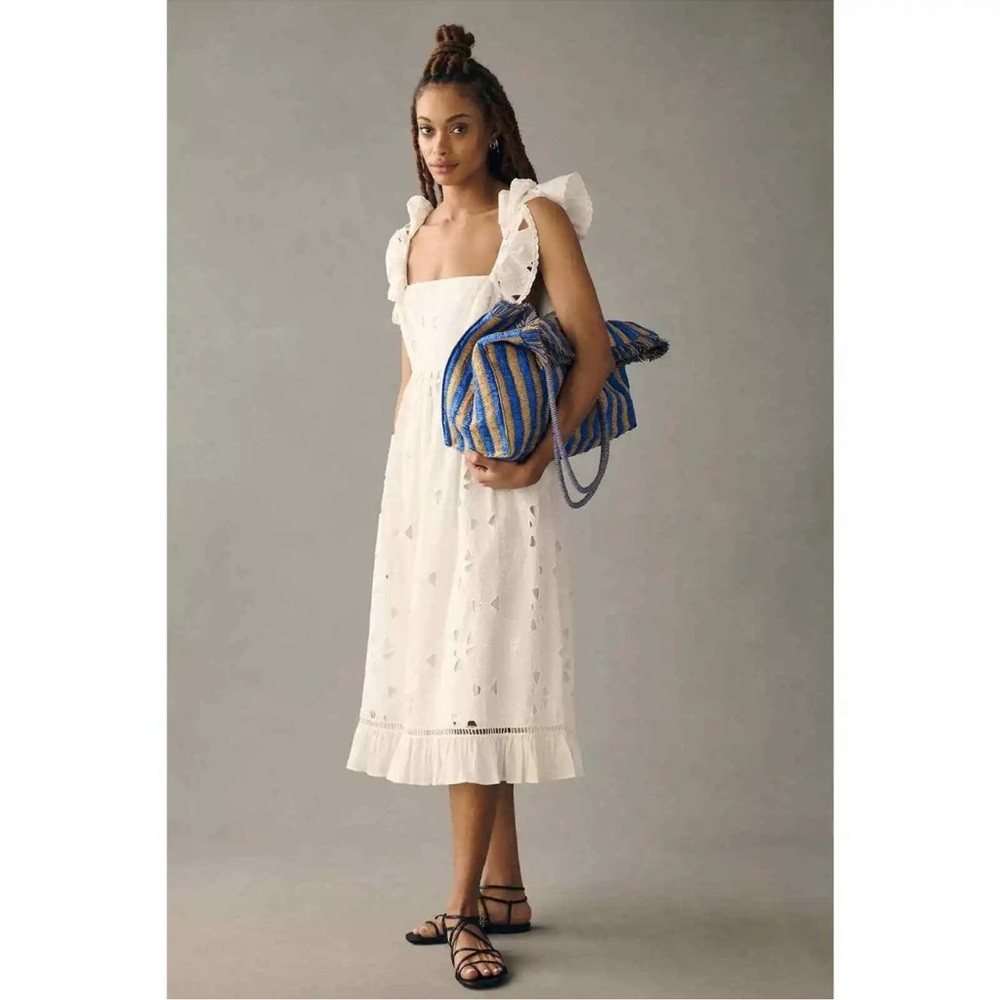 ANTHROPOLOGIE FOREVER THAT GIRL sz  S Tie-Back Ruffled Eyelet Dress in White
